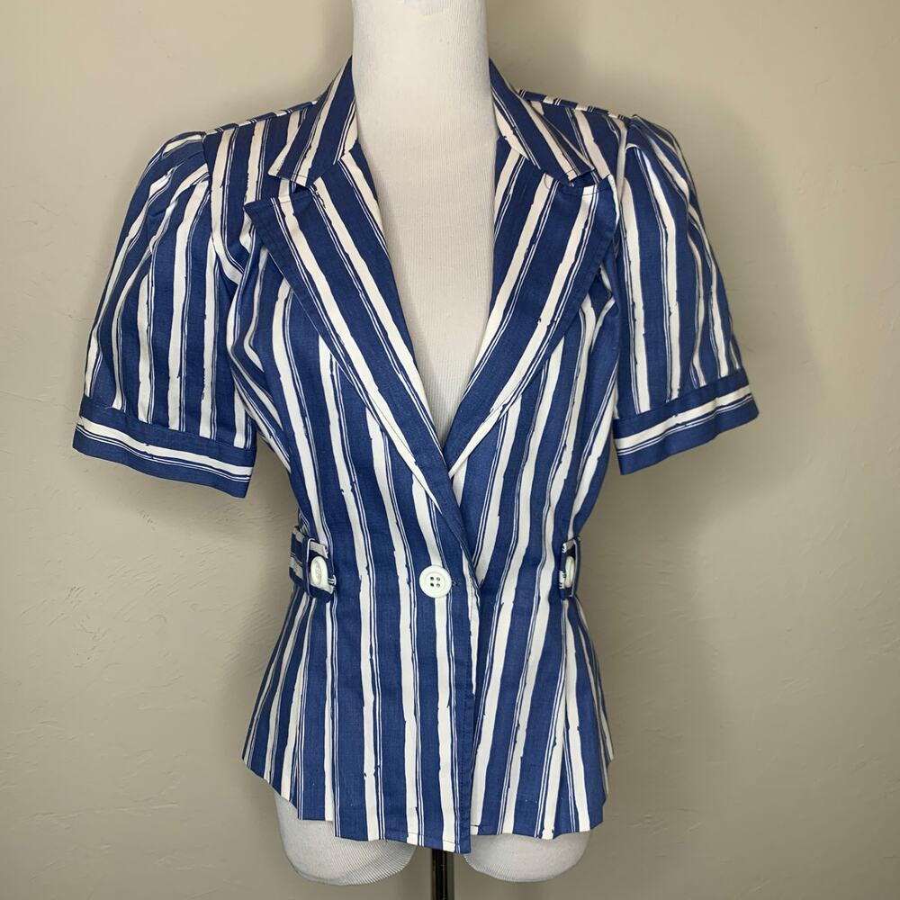Vintage Vertical Stripe Fitted Blazer 70s 100% Cotton Sz 10